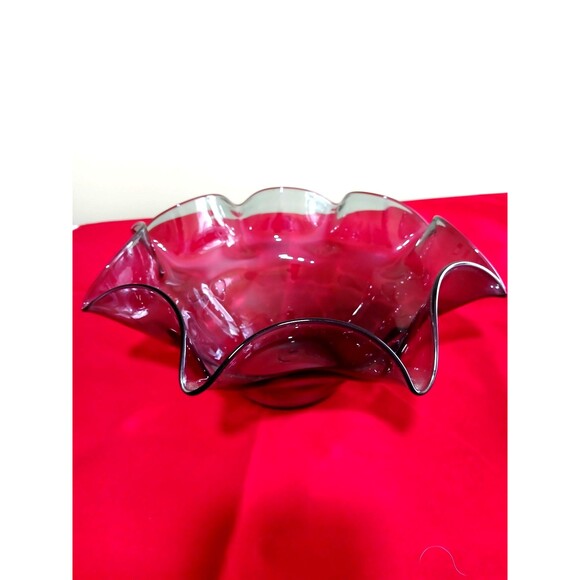 Blenko Glass Charcoal Ruffled Center Serving Bowl 1961-62 Made in USA 11" - Picture 1 of 5